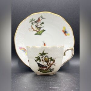 Herend Hungary Vintage Hand Painted Rothschild Bird Porcelain Teacup & Saucer